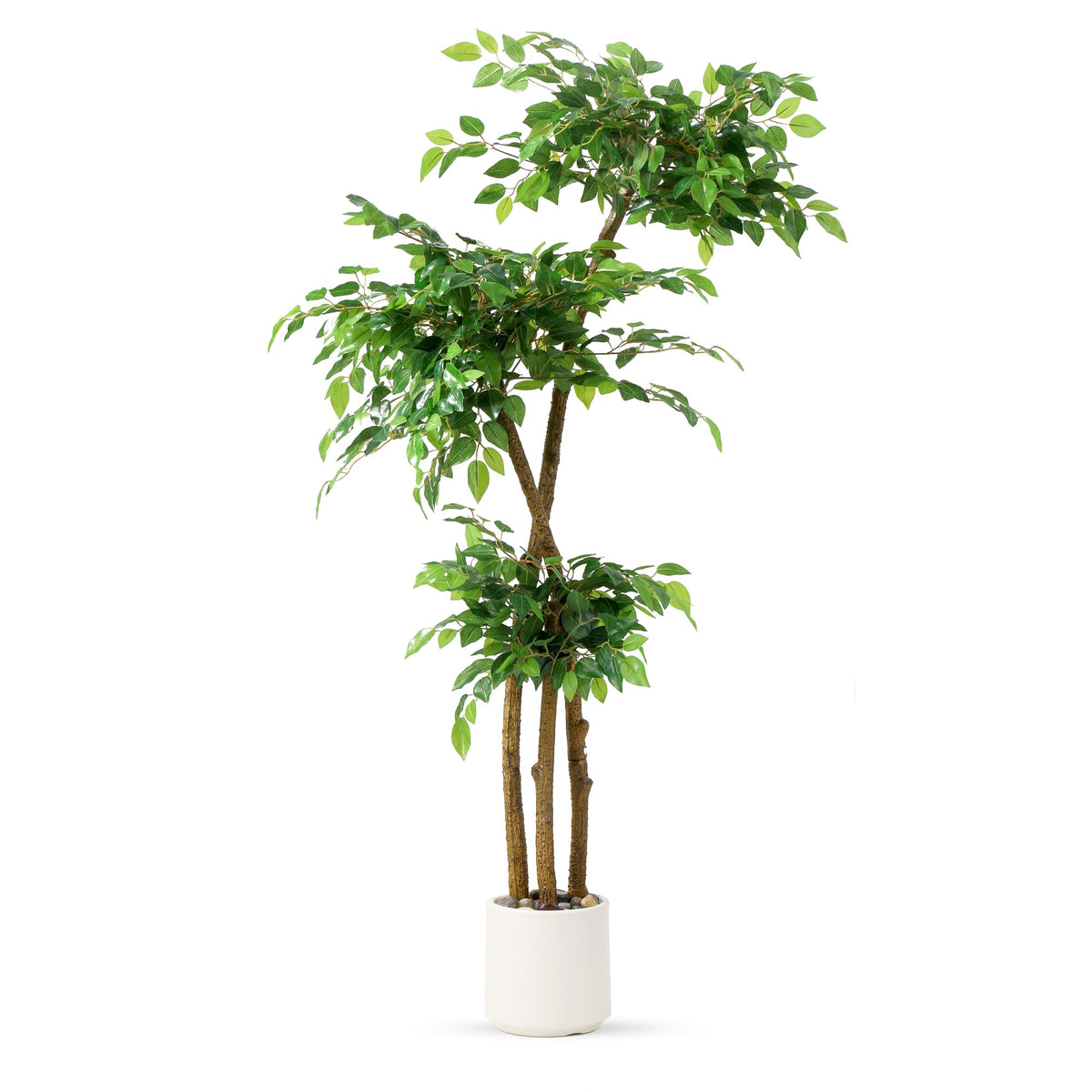 SIYEGIFT artificial ficus tree with white pot and pebbles adds low-maintenance greenery to any space.