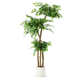 SIYEGIFT artificial ficus tree with white pot and pebbles adds low-maintenance greenery to any space.