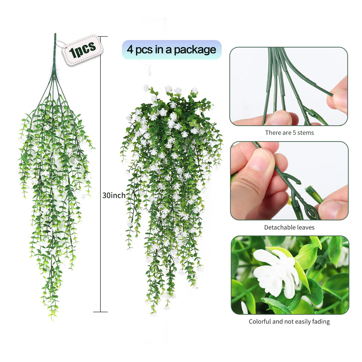 SJL artificial hanging plants with lifelike leaves for vibrant indoor greenery.