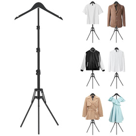 SJPULMO adjustable stand with thick wooden hanger showcases shirts clearly and stably.
