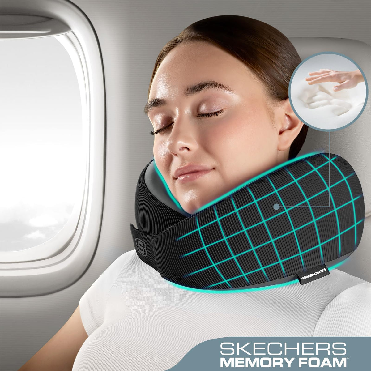 Skechers memory foam neck pillow offers universal fit for men and women.