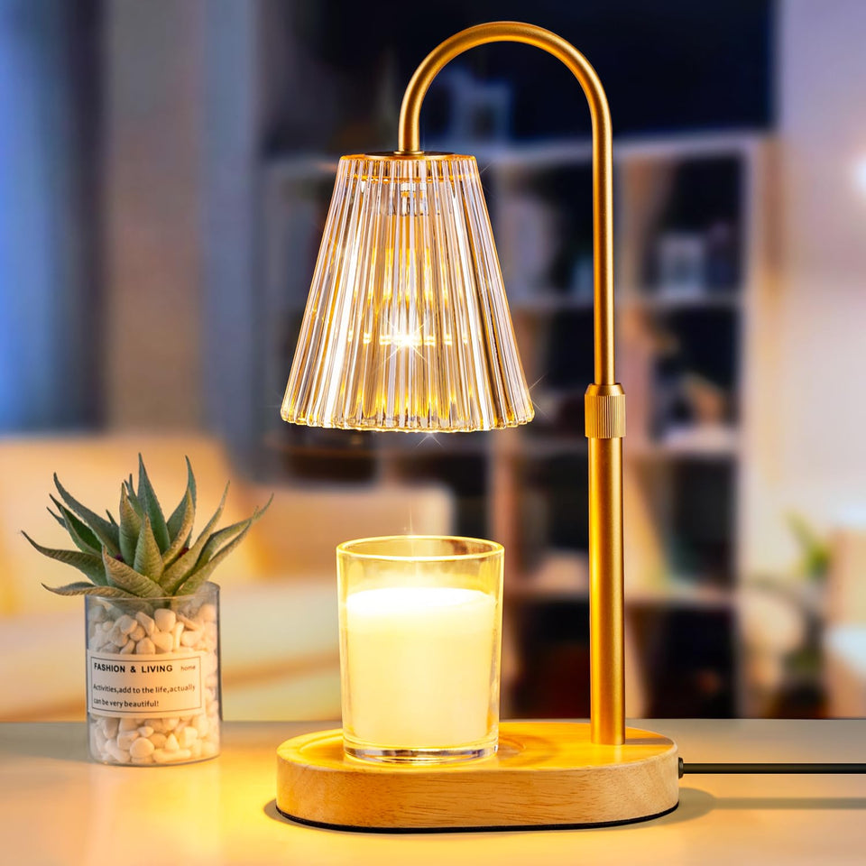 Skjrvrh candle warming lamp with amber glass shade creates cozy ambience