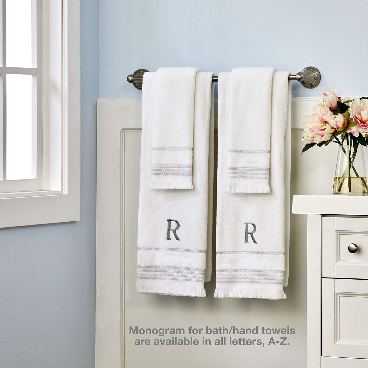 SKL Home embroidered gray letter towel adds a personal touch to guest or master baths