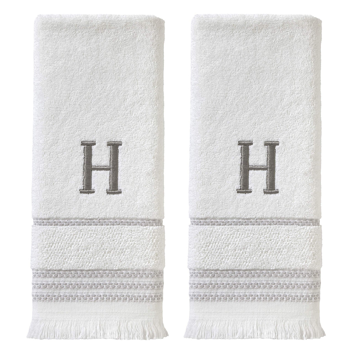 SKL Home casual monogram hand towel set with white towels and gray embroidery for personalized bath decor