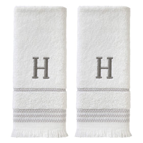SKL Home casual monogram hand towel set with white towels and gray embroidery for personalized bath decor