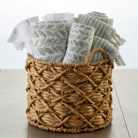 SKL Home Distressed Leaves hand towel shows two-tone jacquard weave for subtle elegance