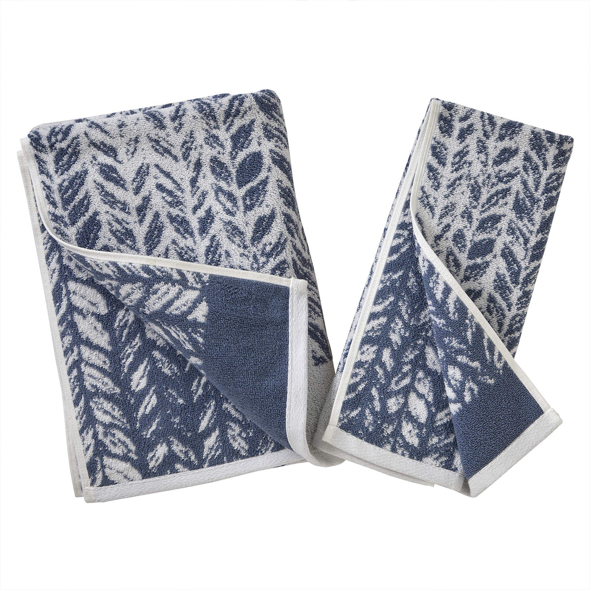 SKL Home distressed leaves hand towel denim blue fabric color display
