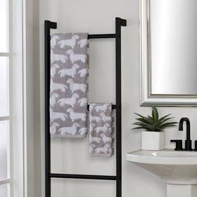 Gray and white SKL Home design adds decor charm to bath