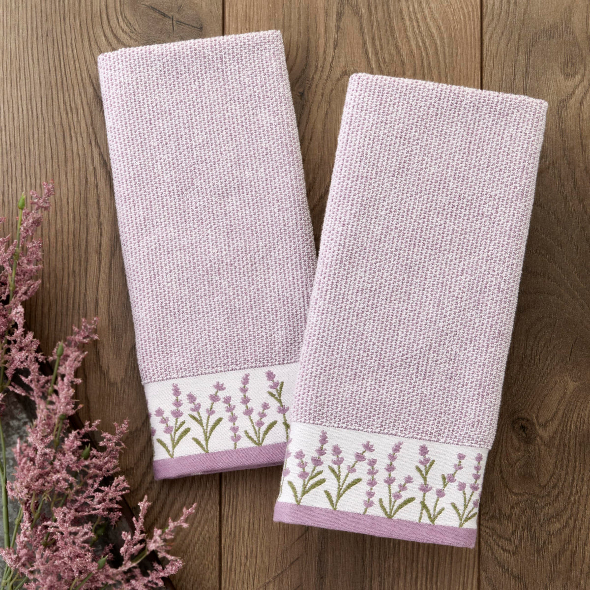 SKL Home embroidered lavender floral border detail on towels