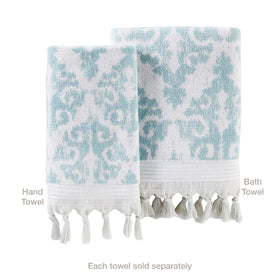 Mirage Fringe aqua jacquard medallion pattern closeup