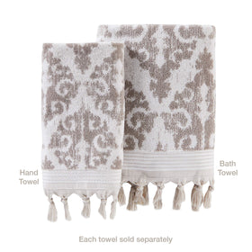 SKL Home Mirage Fringe towel back pattern in reverse colors for versatile styling