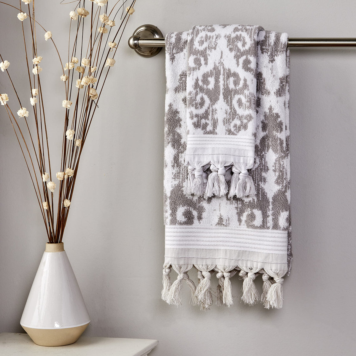 SKL Home Mirage Fringe towel texture close-up reveals premium Turkish cotton and lasting softness