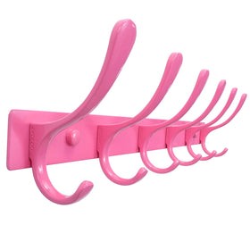 SKOLOO coat rack wall mounted, six pink hooks, saves space in small entryways.