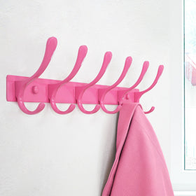 SKOLOO coat rack closeup showcases stainless steel construction and matte pink finish.