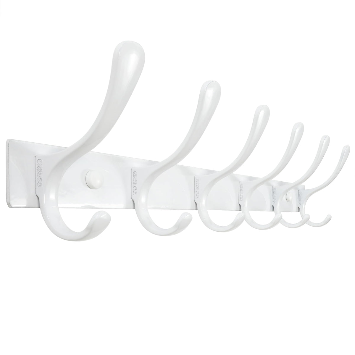 SKOLOO heavy duty wall mount coat rack with 6 hooks in white, ideal for entryways