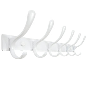 SKOLOO heavy duty wall mount coat rack with 6 hooks in white, ideal for entryways