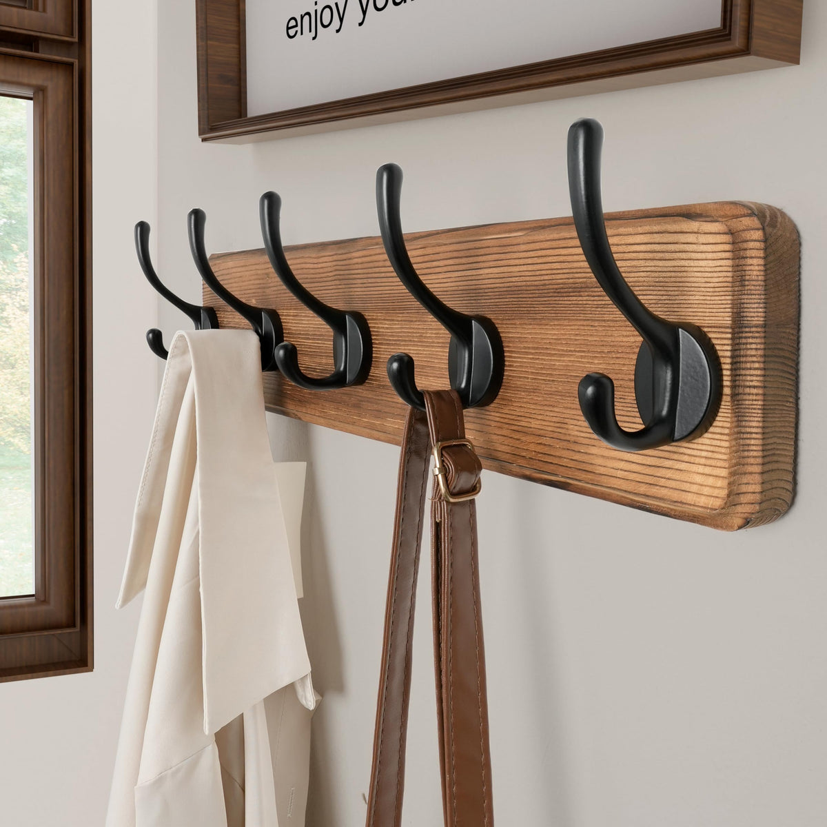 SKOLOO rustic coat rack five hooks for versatile hanging solutions.