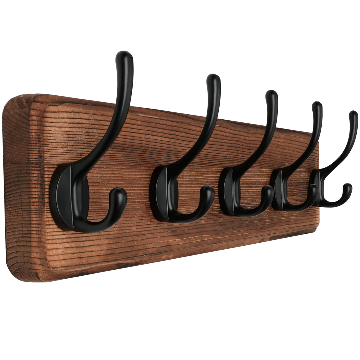SKOLOO rustic coat rack with five hooks on a pine base, ideal for entryways.