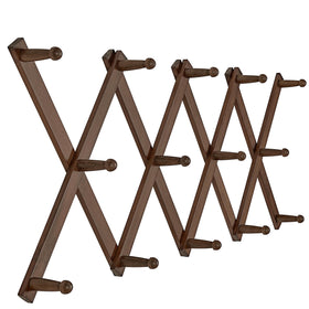 SKOLOO wall hat rack with 14 hooks in solid wood for sturdy entryway storage.