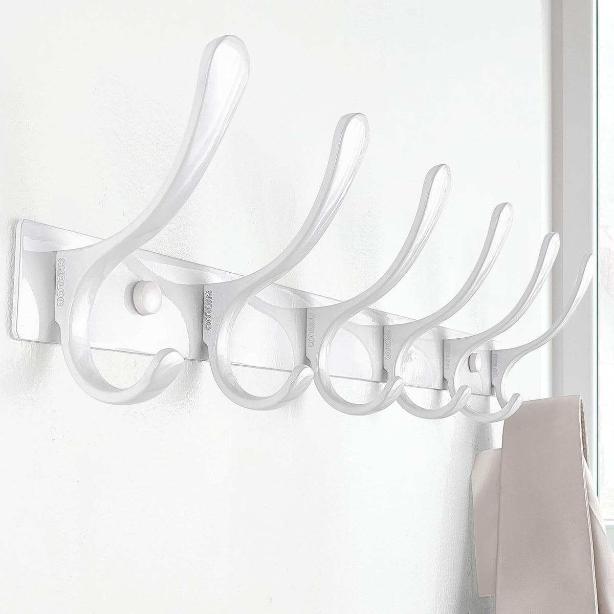 SKOLOO wall mounted coat rack with 6 hooks in stainless steel finish