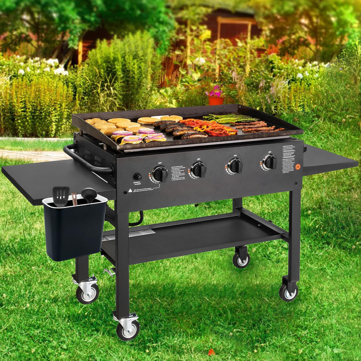 Skyflame bbq-grill-tools-organizer doubles as utensil caddy near grill.