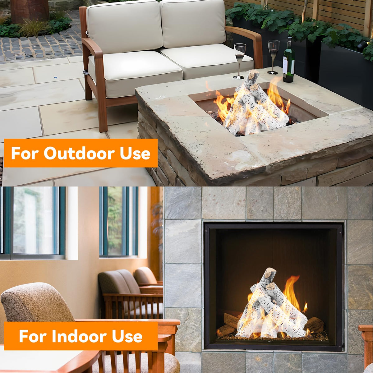 Skyflame birch logs allow creative arranging with fire glass or lava rocks.