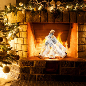 Skyflame birch logs ventless-compatible for indoor and outdoor use.