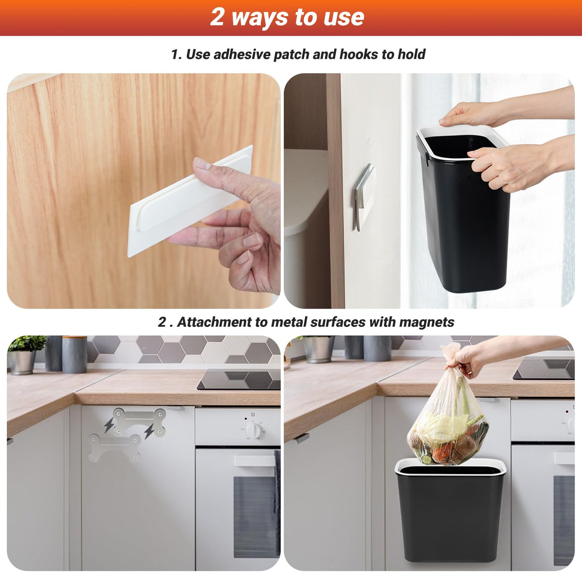 Skyflame laundry lint-bin with removable bag retainer keeps bags secure.