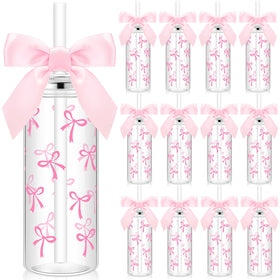 Skylety 12-pack pink bow bottle with straw, ideal for party favors