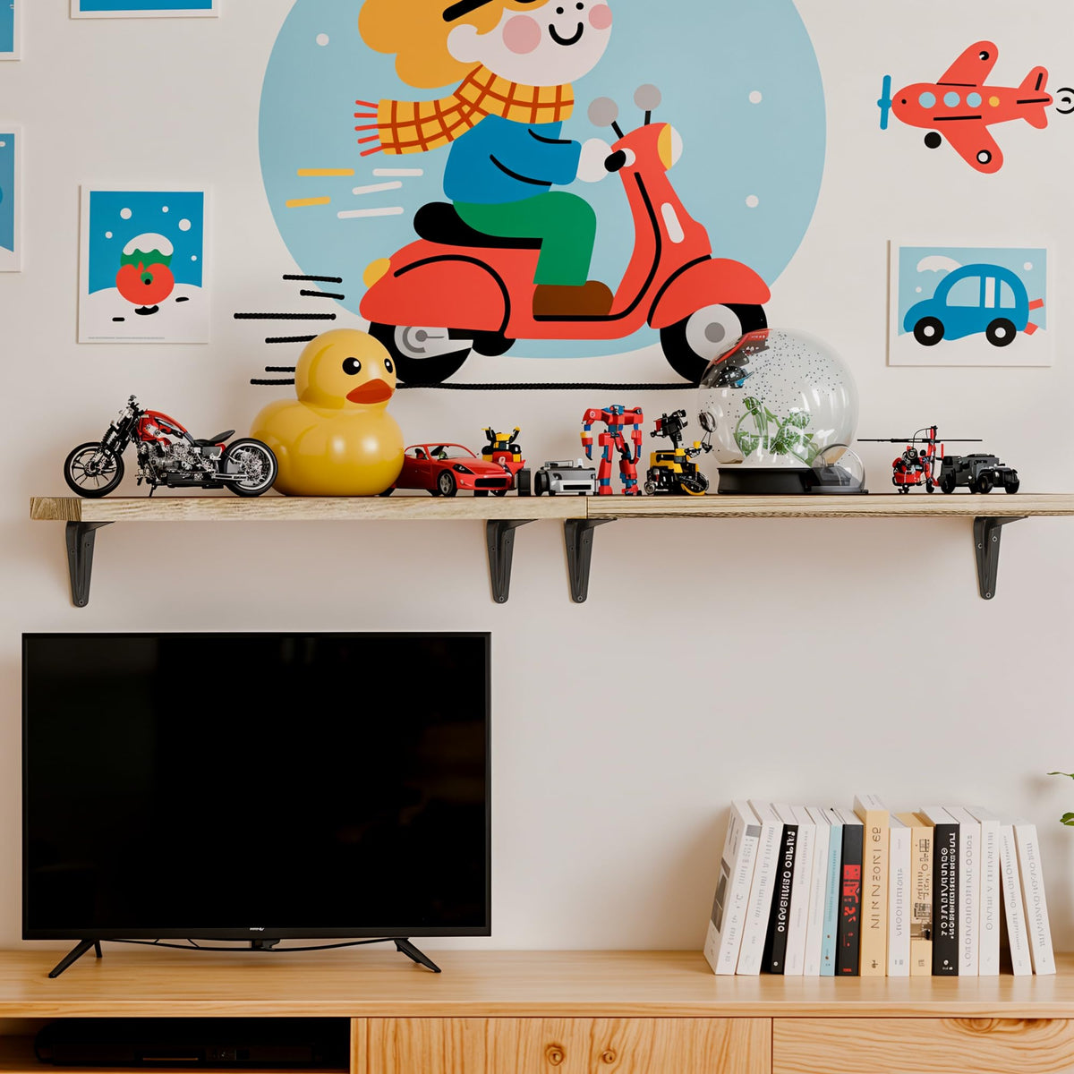 SKYSEN decorative storage shelves enhance living room organization