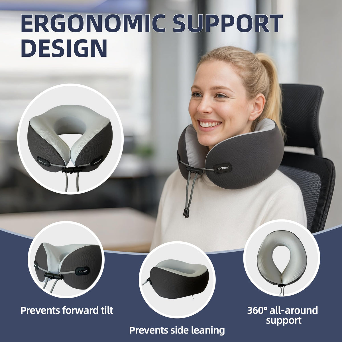 SKYTRAX COMF adjustable buckle fit secures a precise personalized neck support.