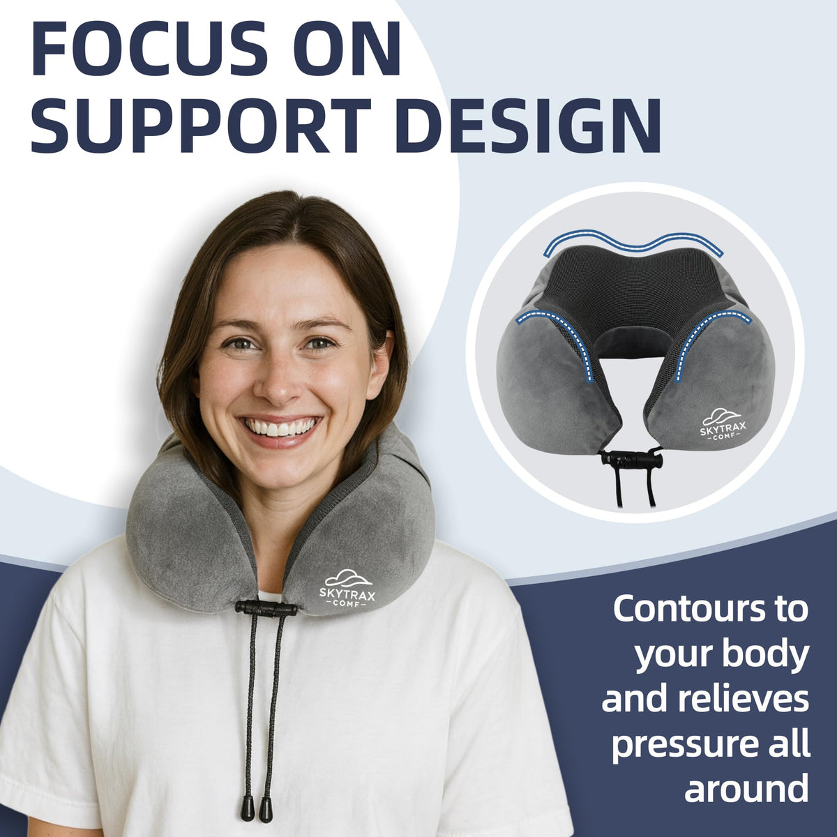 SKYTRAX COMF anti-slip zipper keeps pillow in place during travel