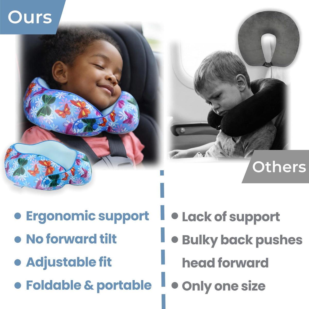 SKYTRAX COMF butterfly neck pillow side view supports head alignment in car rides
