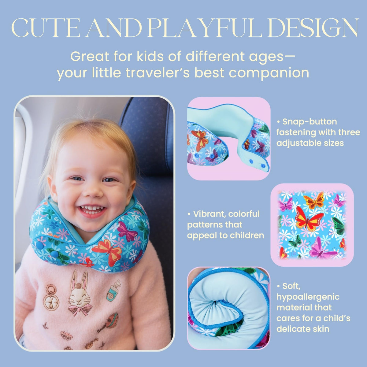 SKYTRAX COMF butterfly design adds playful charm during travel for kids
