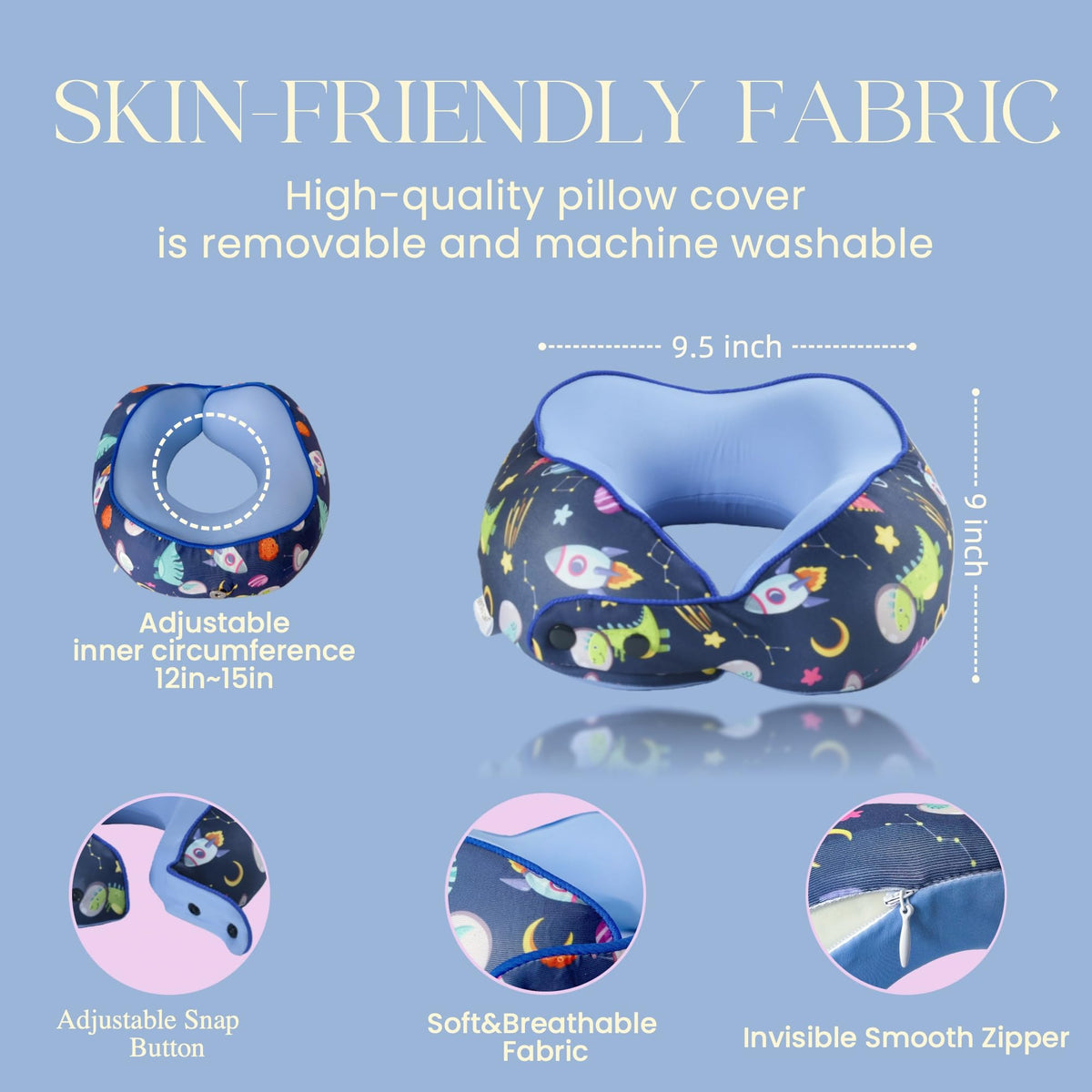 SKYTRAX COMF dinosaur neck pillow folded for compact storage.