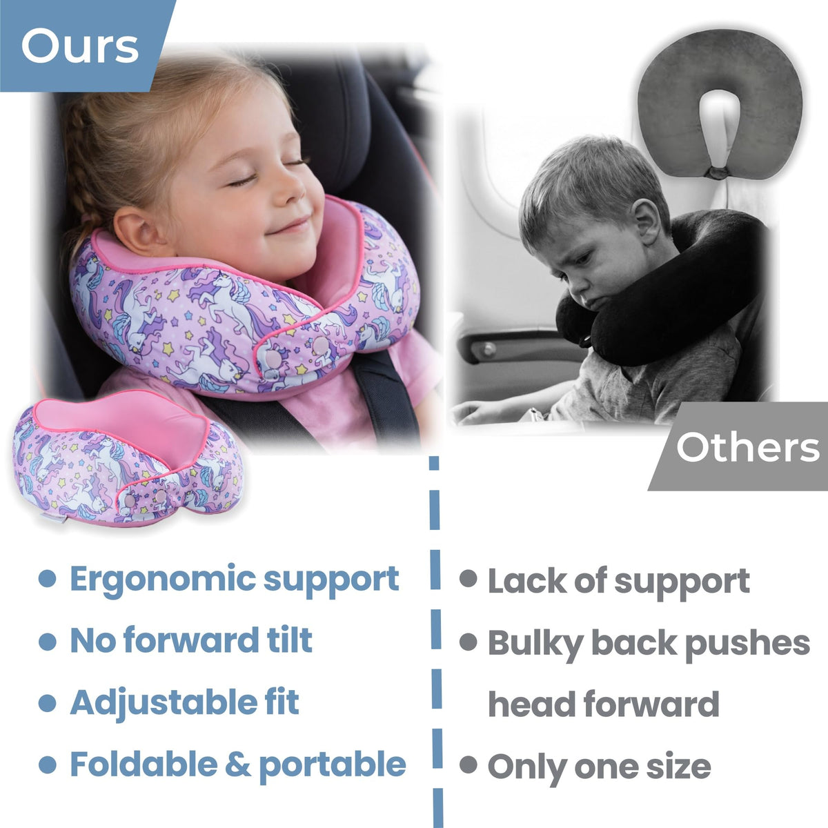 Skytrax Comf memory foam kids pillow provides ergonomic head support.