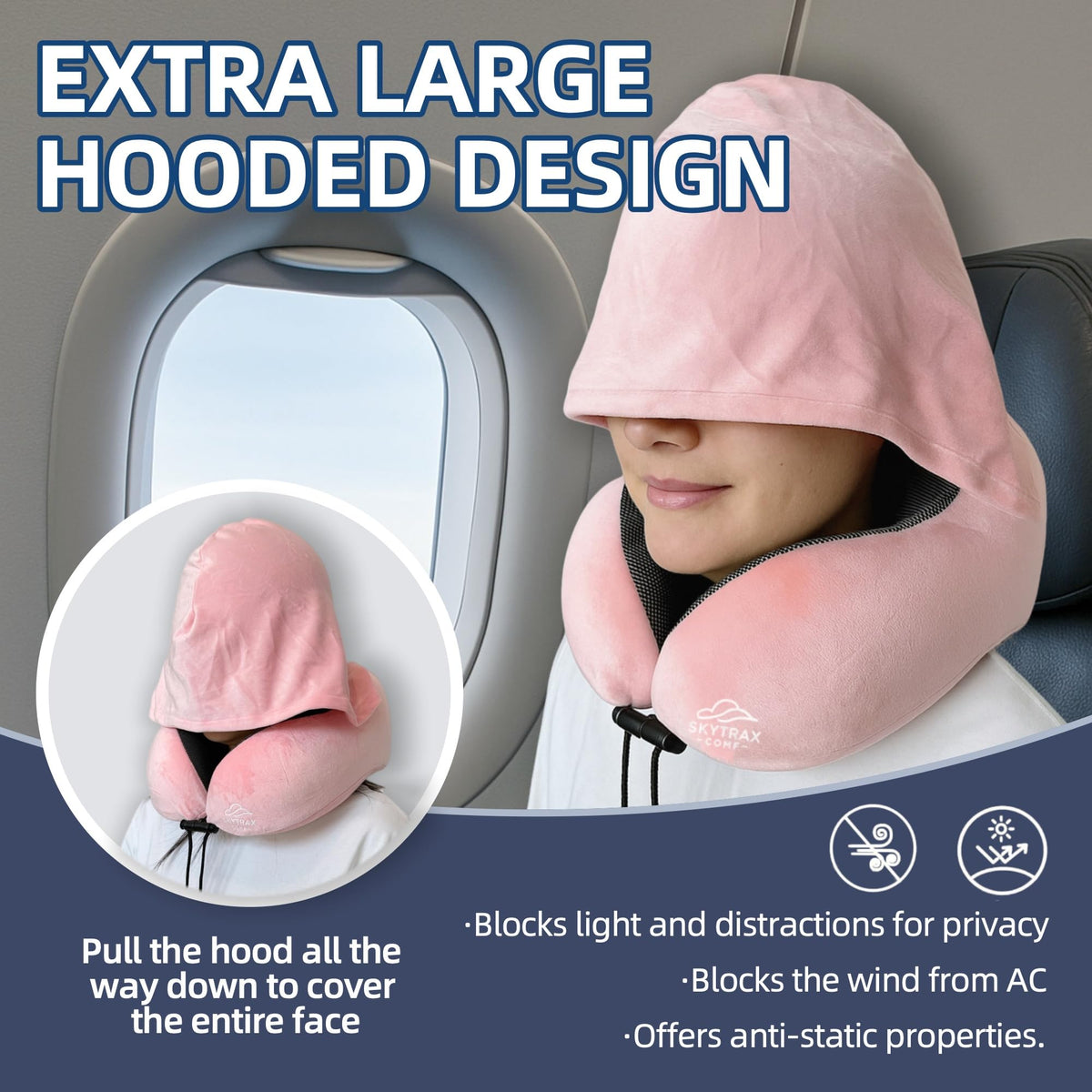 Memory foam neck support adapts to your posture during long journeys