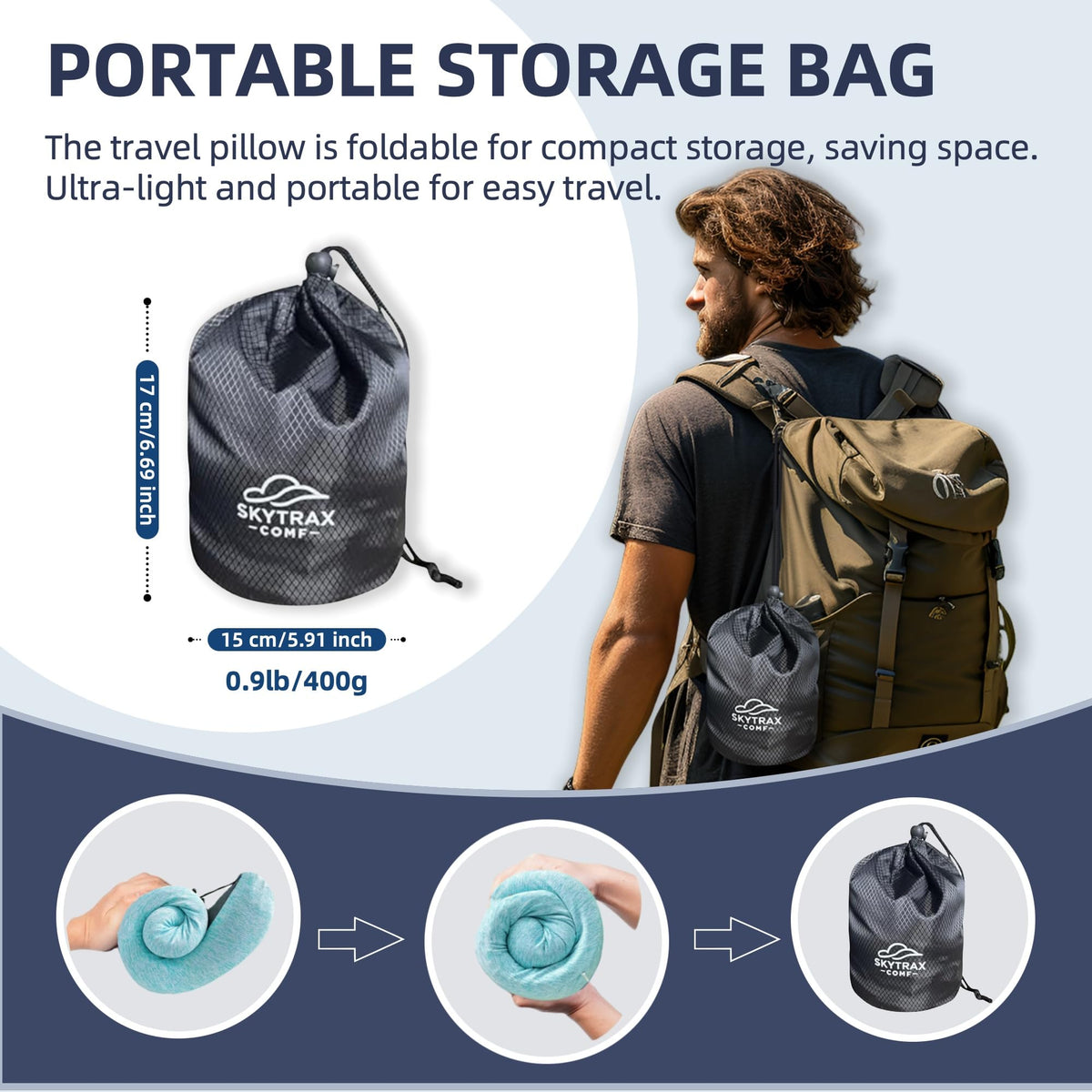 Skytrax Comf mint blue travel pillow adds comfort to any trip.