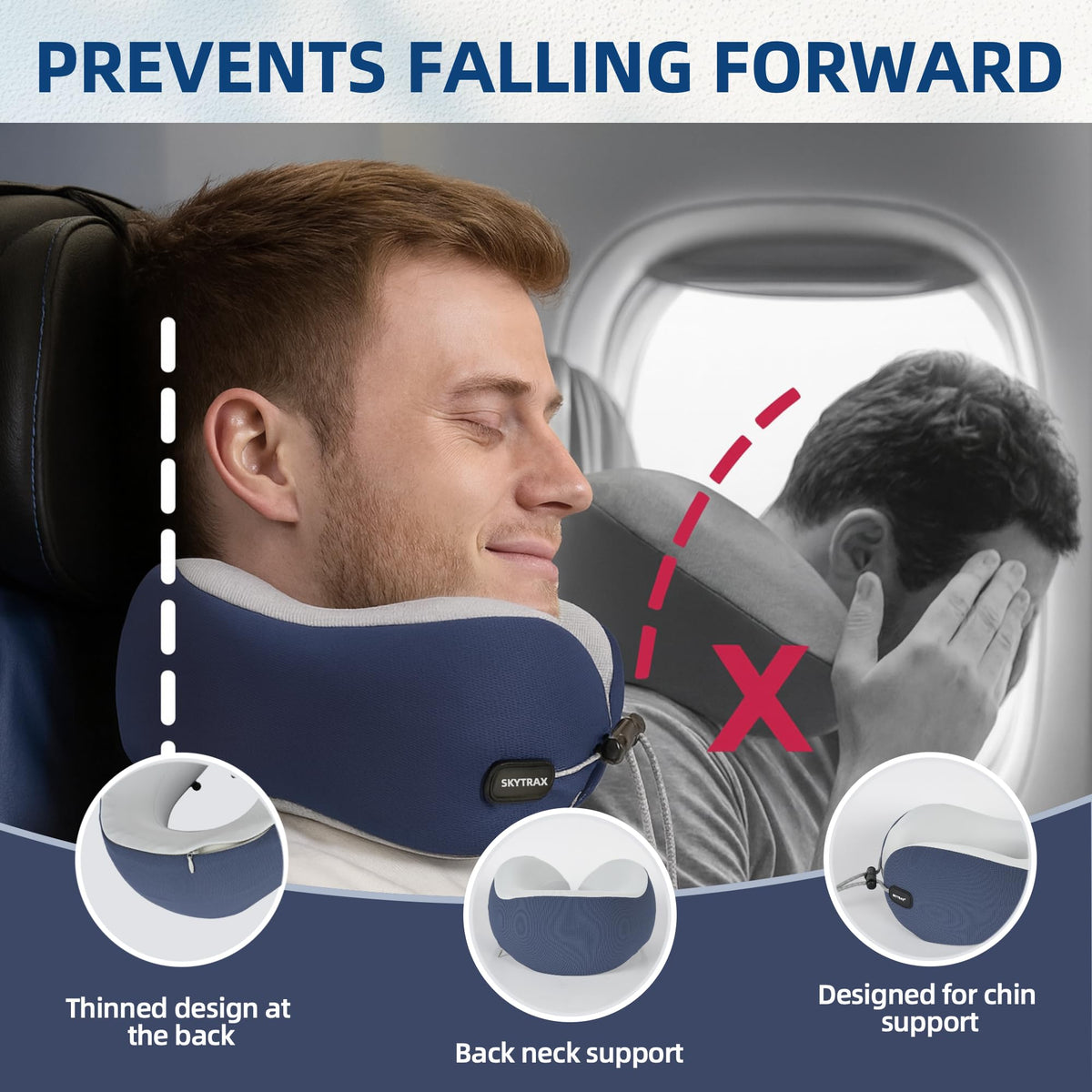 Skytrax Comf premium memory foam conforms for supportive cervical comfort without odors.