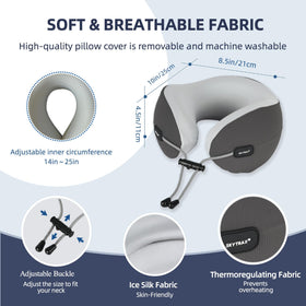 SKYTRAX COMF travel neck pillow grey highlights on-the-go comfort and easy packing.