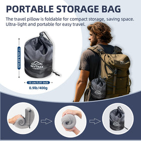 SKYTRAX COMF travel pillow with pouch for easy packing on trips