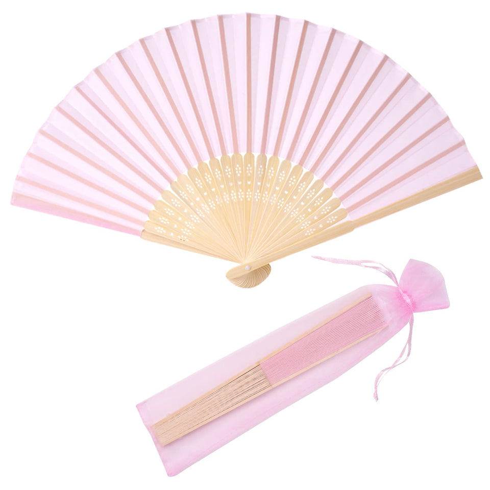 SL crafts 24pcs pink imitates silk hand fan, closed, lightweight for easy carrying.