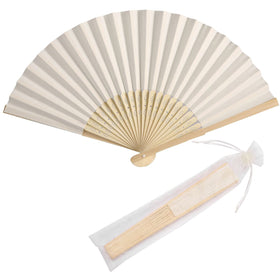 SL crafts 50 cream paper hand fans with organza bags set for weddings