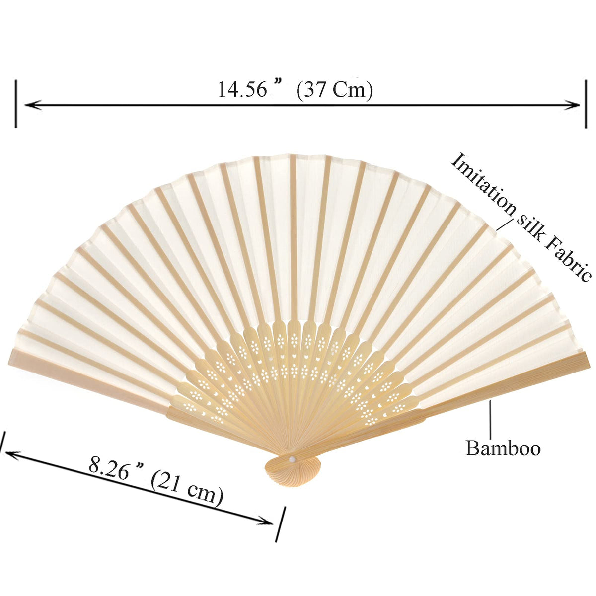 SL crafts imitation silk hand fan in cream, open, perfect for dancing.