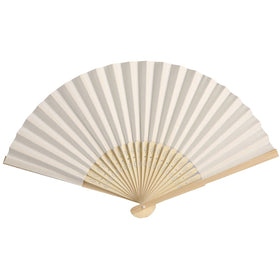 Cream hand fans used as wedding favors on table decor