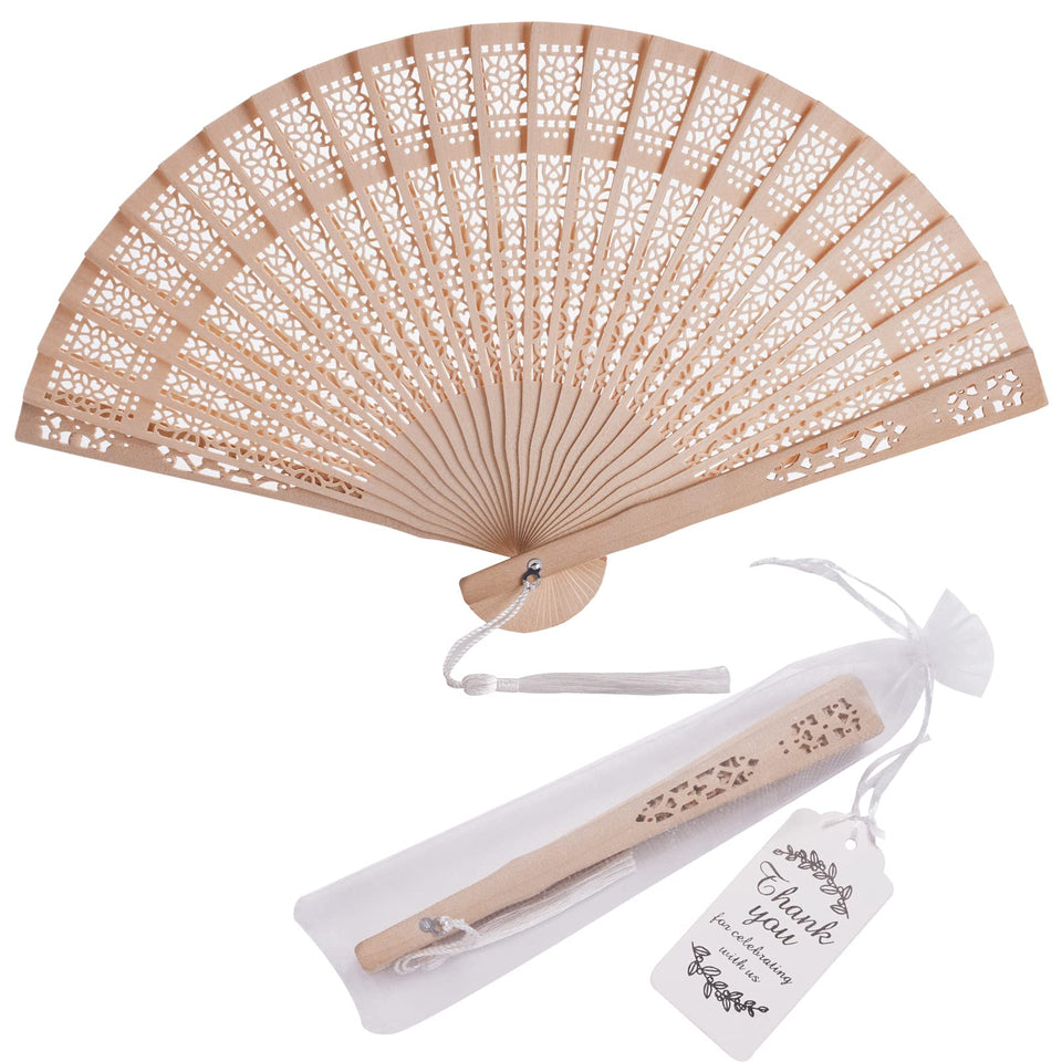 SL crafts wooden hand fan closed view shows compact rustic charm for weddings