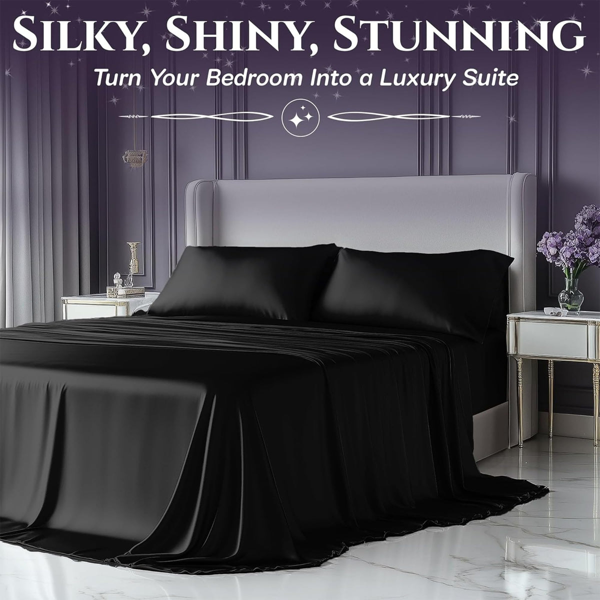 Sleep Sanctuary satin sheets moisture-wicking for breathable nights.