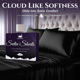 Sleep Sanctuary satin pillowcase close-up reveals smooth, hair-friendly surface.