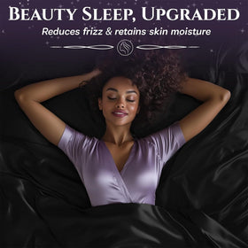 Sleep Sanctuary satin sheets queen deep-pocket diagram showing snug bed fit