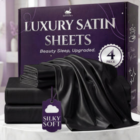 Sleep Sanctuary satin sheets queen flat sheet with silky texture for luxurious, smooth sleep